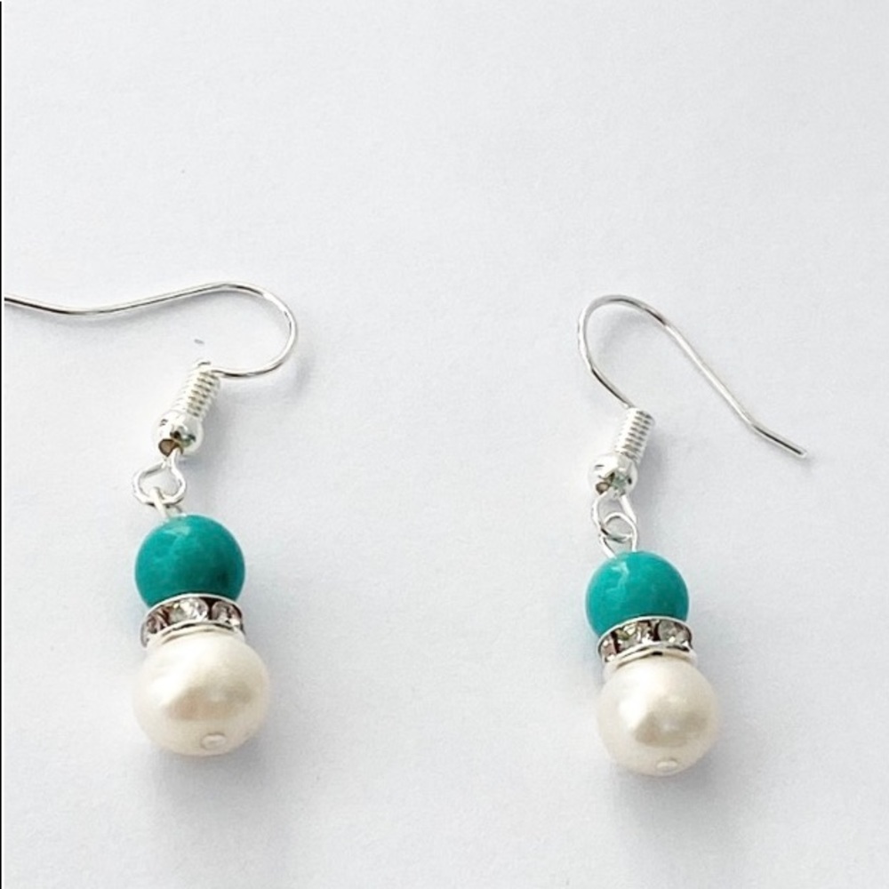 Freshwater Pearl, Turquoise and Crystal Earrings